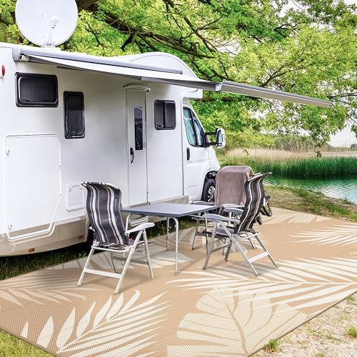 GENIMO Outdoor Rug, Waterproof Plastic Rugs 10'x14' for Camping Brown Beige - Image 4
