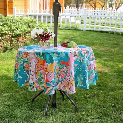 EHouseHome Outdoor and Indoor 60inch Round Tablecloth with Umbrella Hole and Zipper, Waterproof Zippered Patio Cloths, Spring/Summer Table Covers for Backyard Circular Table/BBQs/Picnic - Image 3
