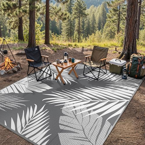 GENIMO Outdoor Rug, Waterproof Plastic Rugs for Patio, 8'x10' Grey White - Image 3