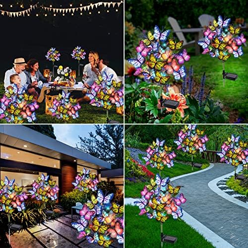 Adecorty Solar Garden Lights Outdoor Waterproof Decorative Solar Lights Outdoor 2 Pack with 44 LED 34 Butterfly Flower Garden Decor Yard Patio Lawn, Gifts for Mother's Day Mom Women - Image 4