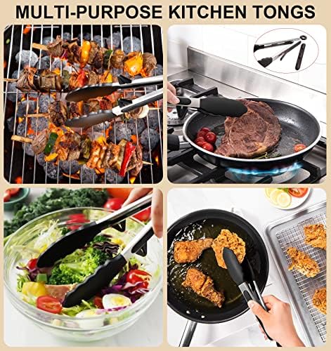 4PCS Flexible Silicone Spatula Turner Set and Kitchen Food Tongs with Silicone Tips, 600F Heat Resistant, Ideal for Flipping Eggs, Fish, Burgers, Pancake and Strong Grip on Salads, Pasta, Steaks, BBQ - Image 4