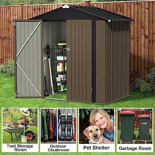 JUMMICO Metal Outdoor Storage Shed, 6 x 4 FT, Brown - Image 3