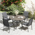 VICLLAX 5 Pieces Patio Dining Set, Outdoor Furniture Set Includes 41.2" Round Patio Table and 4 Patio Sling Chairs, Grey Wood-Like Tabletop and Dark Grey Fabric by HOME
