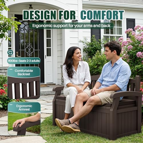 Devoko 80 Gallon Storage Bench with Cushion, Deck Box Waterproof&Lockable - Image 3