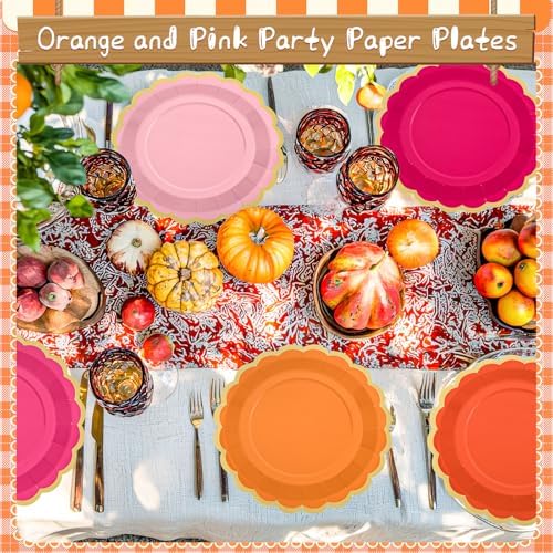 48 Pcs Pink and Orange Paper Plates 9 Inch Scalloped - Image 6