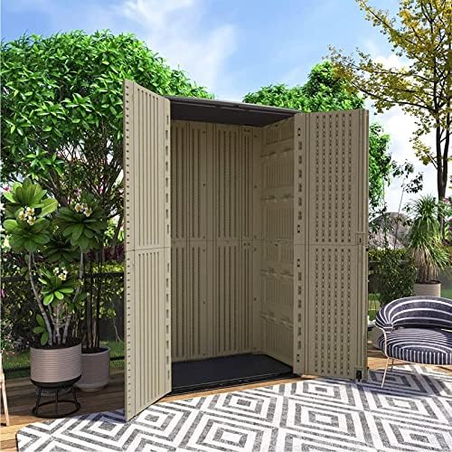 HOMSPARK Storage Shed Weather Resistance, Multi-Purpose Outdoor Storage Cabinet Waterproof, Outdoor Storage Cabinet for Garbage Cans, Lawnmower, Garden Accessories (Coffee, Tall shed-53 cu ft) - Image 6