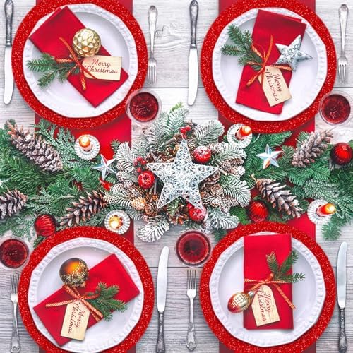 50 PCS Red Paper Placemats Round Place Mat Glitter Disposable Paper Charger Doilies Tablemats for Christmas Valentines Party Birthday Wedding Dinner Table Decor(13x13inch) - Image 6