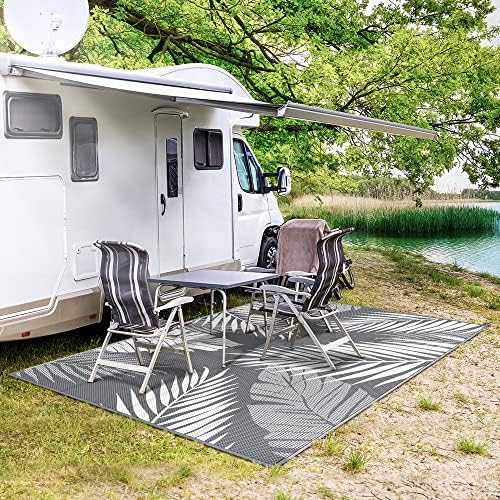GENIMO Outdoor Rug, Waterproof Plastic Rugs for Patio, 5'x8' Grey White - Image 6