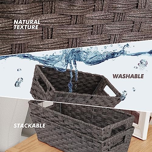 Onlytak 2-Pack Plastic Wicker Baskets, 15.75"x6.75"x4.75", Dark Grey - Image 3