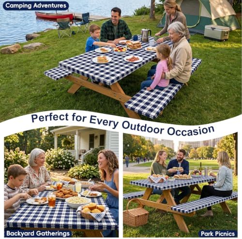 Picnic Table Cover with Bench Covers Camping Tablecloth Set with Pocket - Image 6