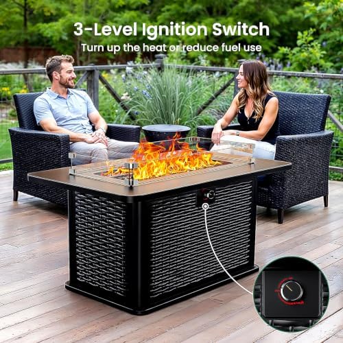 Ciays 43-Inch Rectangular Propane Fire Pit with 60,000 BTU Output, Fire Pit Table Premium Gas for Outside Patio with 304 Stainless Steel H-Burner, Glass Stones, and Wind Guard,Black - Image 6