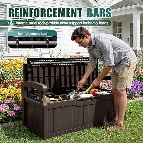 Devoko 80 Gallon Storage Bench with Cushion, Deck Box Waterproof&Lockable - Image 6