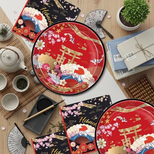 40pcs Red Gold Hibachi Party Decorations Hibachi Plates and Napkins for Hibachi Japanese Style Barbecue Party Decorations Supplies.Suitable for 20 Guests. - Image 5