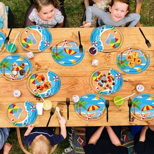 Qyeahkj 50 PCS Beach Oval Paper Plates Large 11” Disposable Pool Party Decorations Summer Platters Tableware Supplies Favor for Summer Hawaiian Luau Party Tableware Set - Image 5