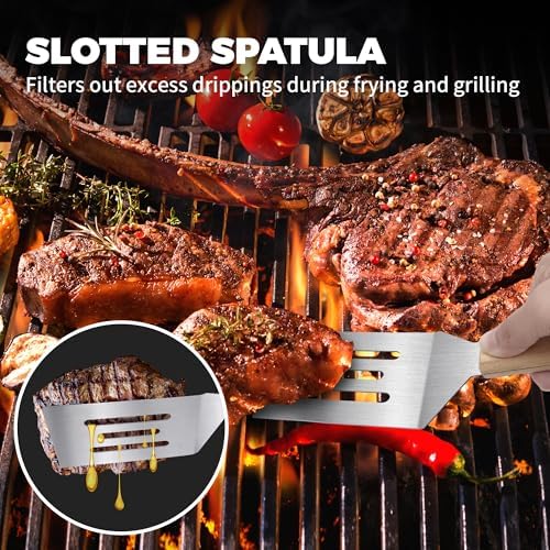 2PCS Stainless Steel Spatula,Wooden Handle Metal Spatula for Steak,Burgers - Image 5