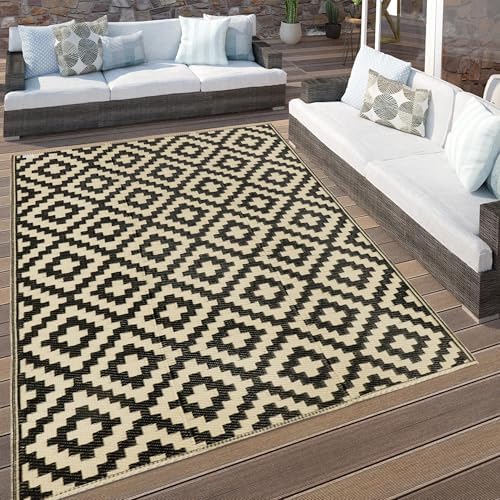 SAND MINE Reversible Mats, Plastic Straw Rug, Modern Area Rug, Large Floor Mat and Rug for Outdoors, RV, Patio, Backyard, Deck, Picnic, Beach, Trailer, Camping (3' x 5', Black & Beige Lattice) - Image 6