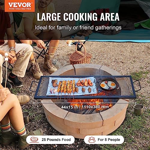 VEVOR X-Marks Fire Pit Grill Grate, Rectangle Cooking Grate, Heavy Duty Steel Campfire BBQ Grill Grid with Handle & Support X Wire, Portable Camping Cookware for Outside Party Gathering, 44 Inch Black - Image 2