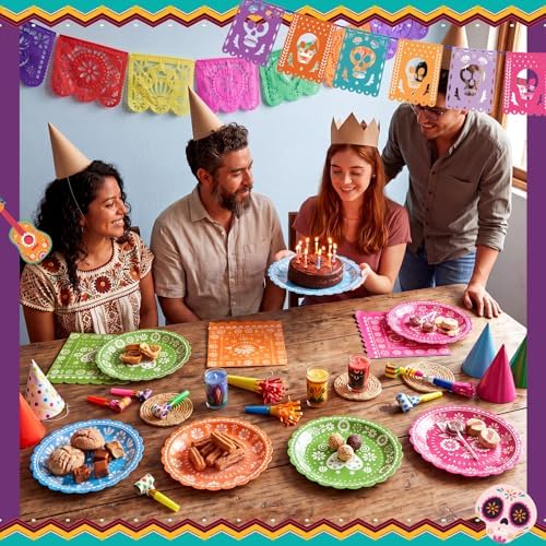 Roshtia 120 Pcs Mexican Plates and Napkins Set, Papel Picado Design - Image 6
