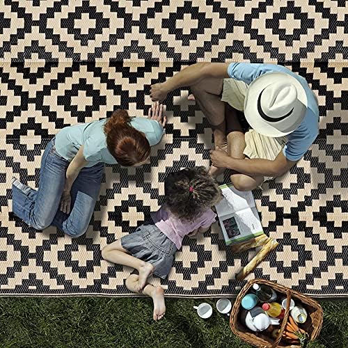 SAND MINE Waterproof Outdoor Rug 9x18 ft, Plastic Reversible Rug, Modern Area Rug, Large Floor Mat for Outdoors, RV, Patio, Backyard, Deck, Picnic, Beach, Camping, Black & Beige - Image 6
