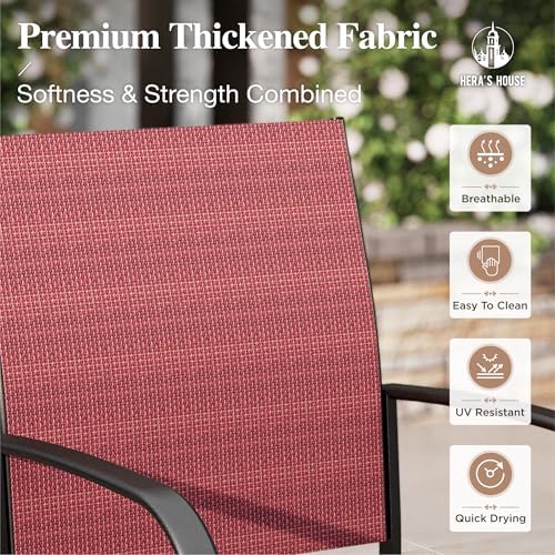 HERA'S HOUSE 7pc Outdoor Patio Dining Set, Wood-Look Metal Table, Red - Image 3