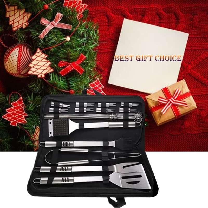 BBQ Accessories Kit - 20pcs Stainless BBQ Grill Tools Set for Smoker Camping Barbecue Grilling Tools BBQ Utensil Set Outdoor Cooking Tool Set with Canvas Bag Gift for Thanksgiving Day, Christmas - Image 6