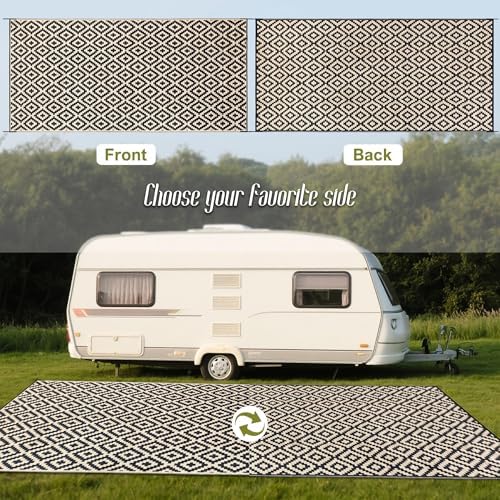 SAND MINE Reversible Mats, Plastic Straw Rug, Modern Area Rug, Large Floor Mat and Rug for Outdoors, RV, Patio, Backyard, Deck, Picnic, Beach, Trailer, Camping (8' x 16', Black & Beige Lattice) - Image 3