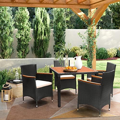 Flamaker Patio Dining Set for 4 Outdoor Acacia Wood Table and Chairs, Gray - Image 2