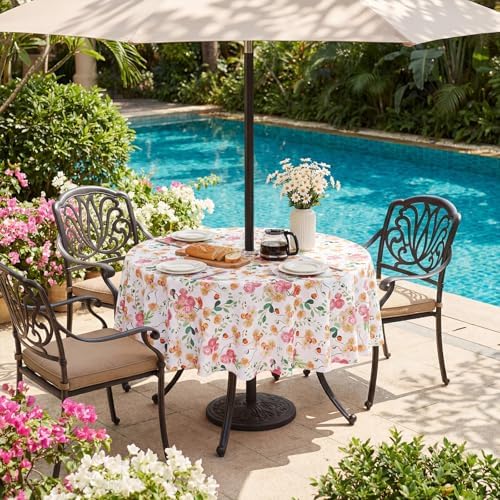 SquarePie 70 inch Round Outdoor Tablecloth with Umbrella Hole - Water Resistant SpillProof Patio Table Cover for Spring Summer Garden Camping Poolside Picnic BBQS, Rose Floral - Image 5