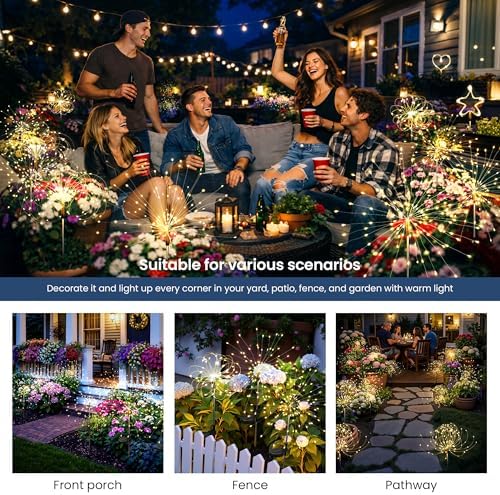 6Pack Solar Lights Outdoor, 120LED Firework Lights - Image 2