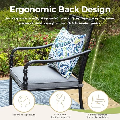MIXPATIO 5pc Patio Dining Set, 37" Square Metal Table, 4 Chairs, Black - Image 4
