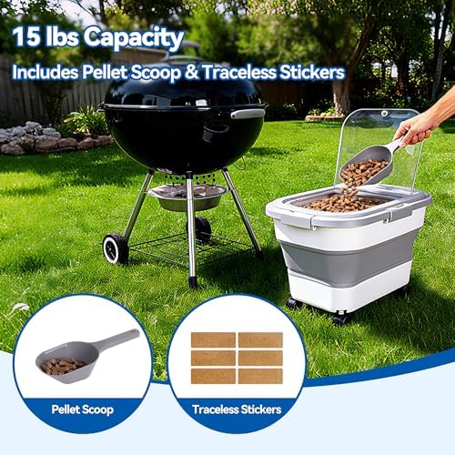 Wood Pellet Storage Container 15lbs, Wheeled Bin with Clear Window - Image 3