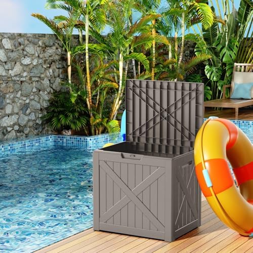 PatioZen 32 Gallon Resin Deck Box, Lockable Outdoor Storage Box for Patio Cushions Storage Furniture,Garden Tools, Pool Supplies, Weatherproof and UV Resistant (Grey) - Image 3
