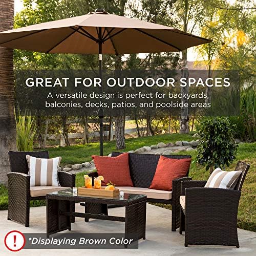 Best Choice Products 4-Piece Outdoor Wicker Patio Conversation Furniture Set for Backyard w/Coffee Table, Seat Cushions - Black/Teal - Image 6