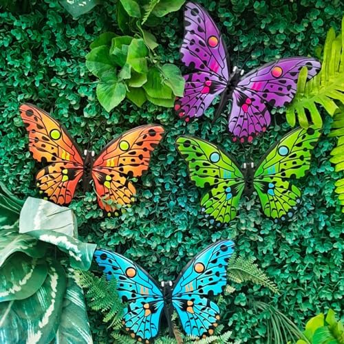 Metal Butterfly Wall Decor - 9.6" Outdoor Fence Wall Art Decor, Hanging Decoration for Garden Yard Living Room Bedroom Patio Balcony(4 Pack) - Image 2