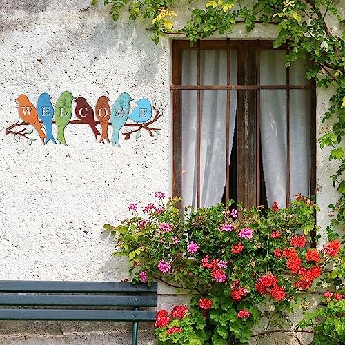 Peryiter Birds on Branch Welcome Sign Metal Wall Decor,Rustic Colors - Image 6