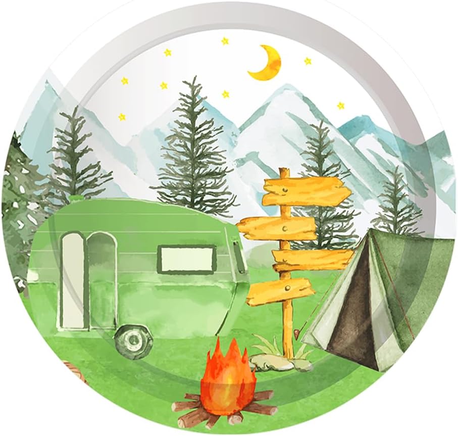 9" Camping Paper Plates Celebrate Party Tableware Round Disposable Dinner Paper Plates Set Camping Theme Party Paper Plates Festival Party Supplies(24 pcs) - Image 7