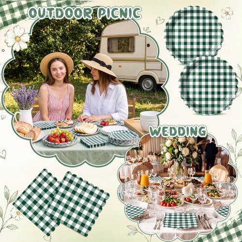 Roshtia 120 Pcs Dark Green Gingham Plates and Napkins,Forest Party Decor - Image 6