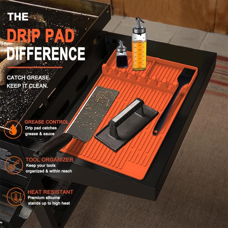 Silicone Grill Mat for Blackstone Griddle, BBQ Tool Rest Drip Pad(Orange) - Image 3