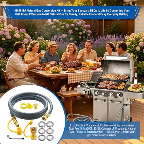 4984619A Natural Gas Conversion Kit Compatible with Char-Broil Commercial & Signature Series Dual Fuel Grill(2008 to 2019), Propane to Natural Gas Conversion Kit w/ CSA Gas Hose & 3/8" Quick Connect. - Image 5