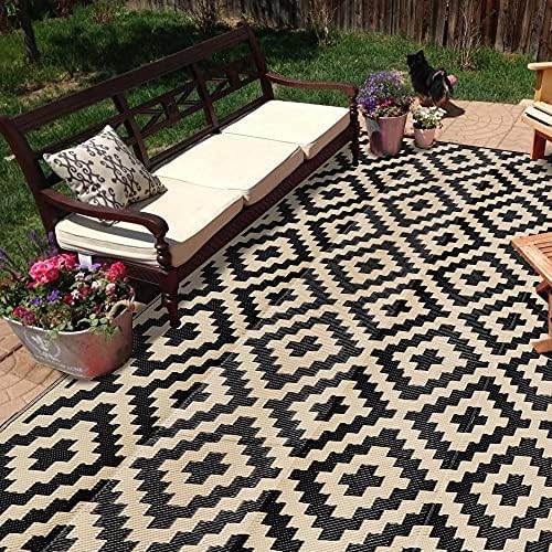 SAND MINE Waterproof Outdoor Rug 9x18 ft, Plastic Reversible Rug, Modern Area Rug, Large Floor Mat for Outdoors, RV, Patio, Backyard, Deck, Picnic, Beach, Camping, Black & Beige - Image 5