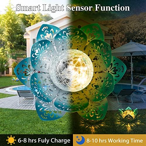 Huaxu Solar Lights Outdoor Decorative - Bright Blue Lotus Flower Table Lamp, Glass Globe 30 LED Waterproof Metal Decorations Gifts for Mom Women Garden Patio Pathway Yard Balcony Outside Decor - Image 4
