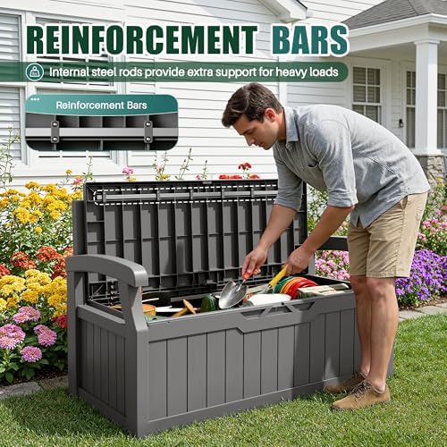 Devoko 80 Gallon Storage Bench with Cushion, Deck Box Waterproof&Lockable - Image 6