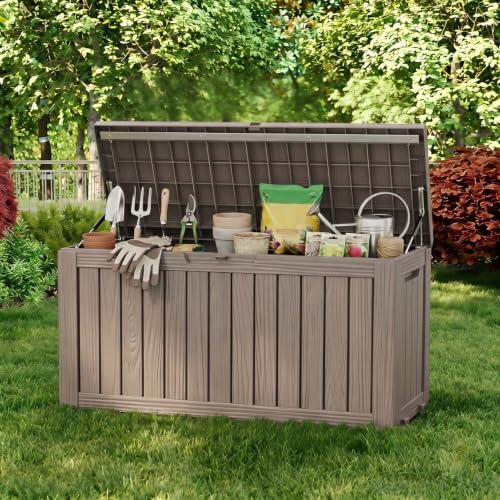 ROJIK 150 Gallon Outdoor Storage Box Waterproof,Weatherproof Deck Boxes Outdoor Lockable,Resin Outside Storage Box for Garden Tools,Cushions,Pool Accessories(Grey,150 Gal) - Image 2