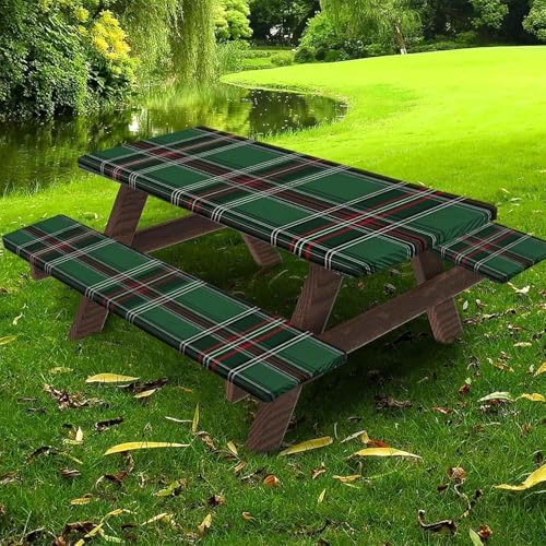 CAPSCEOLL Picnic Table Cover with Bench Covers 8ft - Green Buffalo Plaid - Image 5