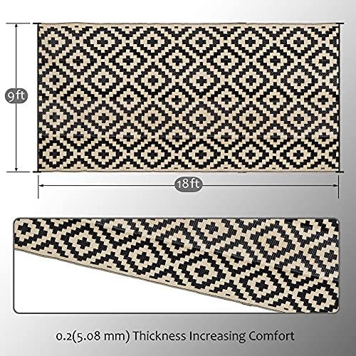 SAND MINE Waterproof Outdoor Rug 9x18 ft, Plastic Reversible Rug, Modern Area Rug, Large Floor Mat for Outdoors, RV, Patio, Backyard, Deck, Picnic, Beach, Camping, Black & Beige - Image 2