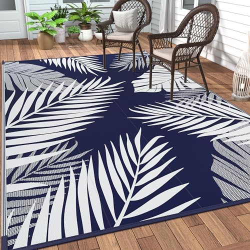 GENIMO Outdoor Rug, Waterproof Plastic Rugs 9'x18' for Camping Blue White by GENIMO