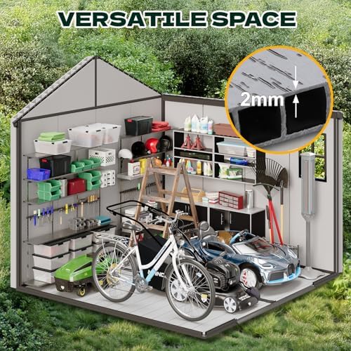 8 x 8 FT Resin Outdoor Storage Shed with Floor, Plastic Garden Shed - Image 4