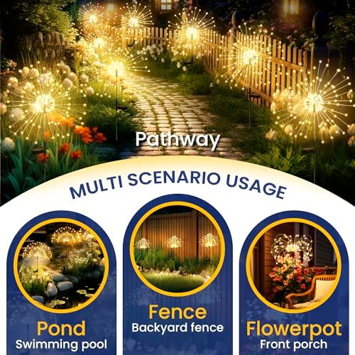 GIGALUMI 4 Pack Solar Firework Lights Outdoor, Garden Decor, Warm White - Image 5