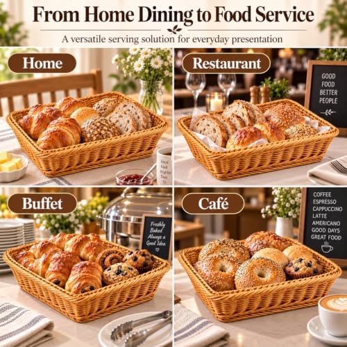 2 Pack Wicker Bread Baskets, 17.7 Inch Rectangular Serving Trays - Image 6