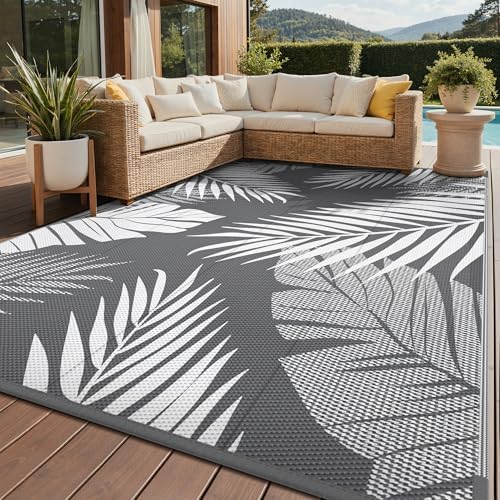 GENIMO Outdoor Rug, Waterproof Plastic Rugs for Patio, 8'x10' Grey White by GENIMO